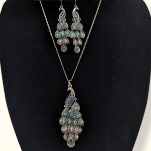 Vintage Enamel Peacock Demi Parure